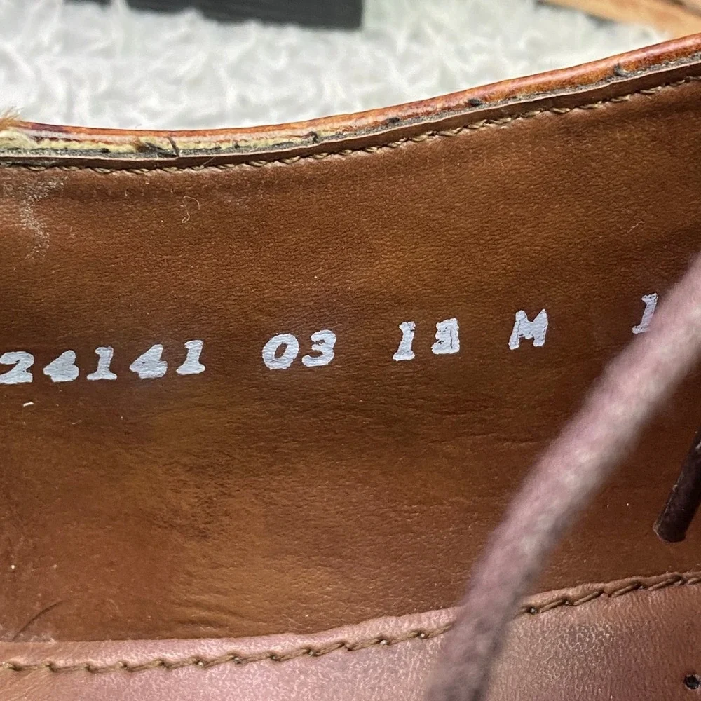 Stacy Adams Shoes Mens 13M Brown‎ Leather Ostrich Embossed Square Toe Oxford